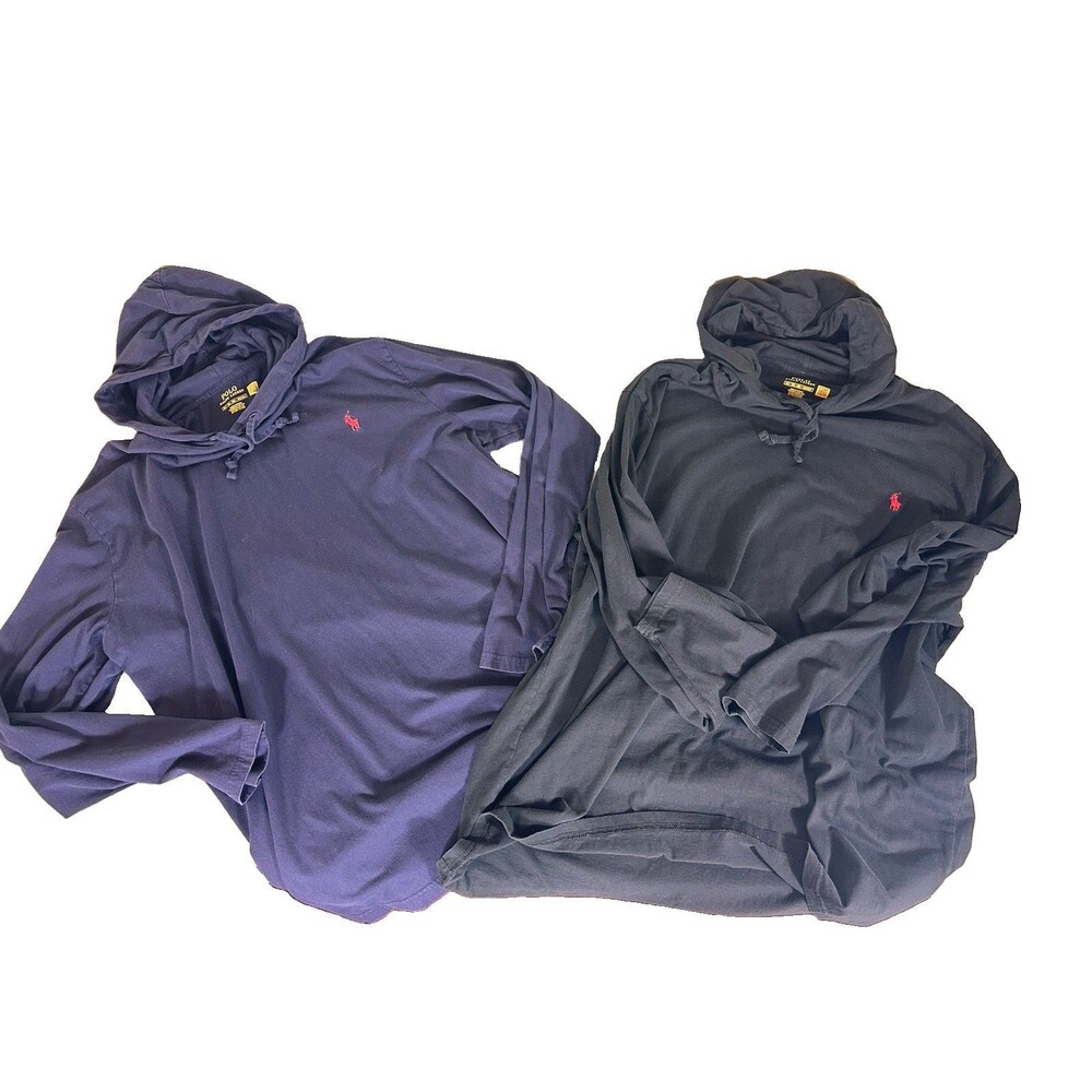 Polo Ralph Lauren XLT Hoodie Tee Men’s Two For One Black Blue Light Cotton 2pack